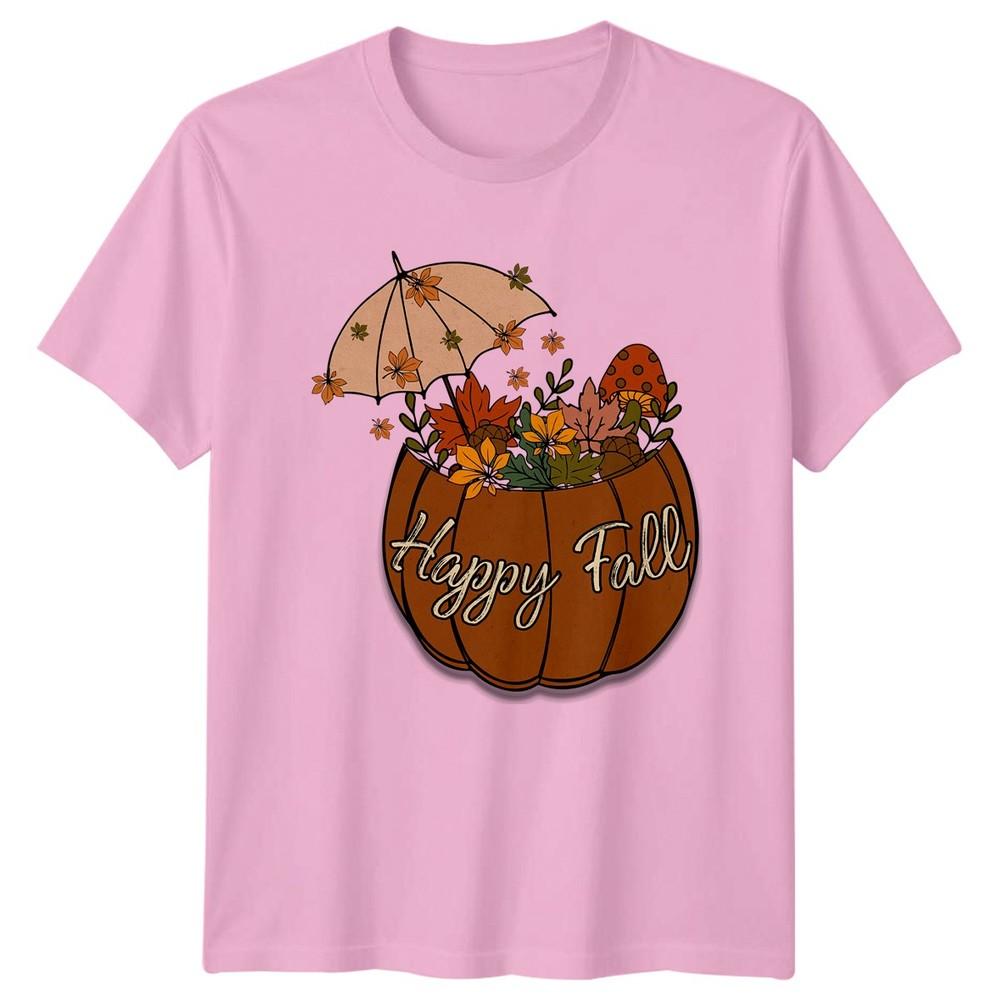 Happy Fall Unisexs TShirt Pumpkin Decor Autumn Thanksgiving Gift For Her