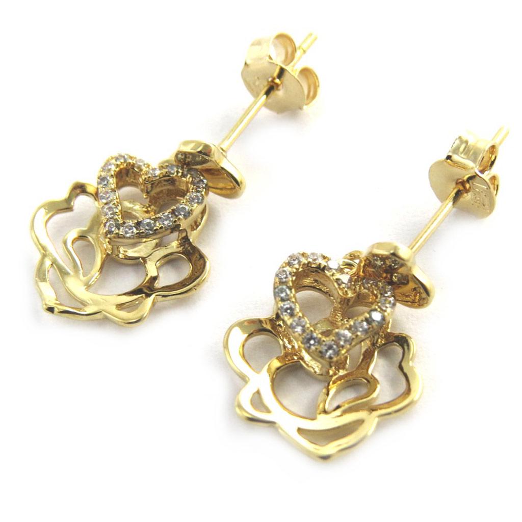 Les Trésors De Lily [M8910] - Gold Plated Earrings 'Rosa Romantica' Golden (love) - 18x12 Mm