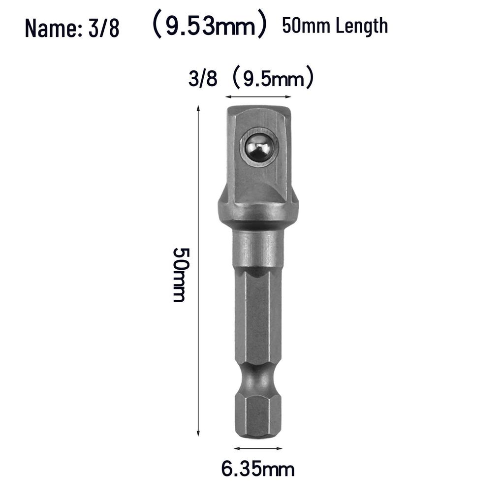 1/4" Hex Shank Socket Wrench Adapter: Hex to Square Steel Ball Joint Adapter (1/4, 3/8, 1/2)