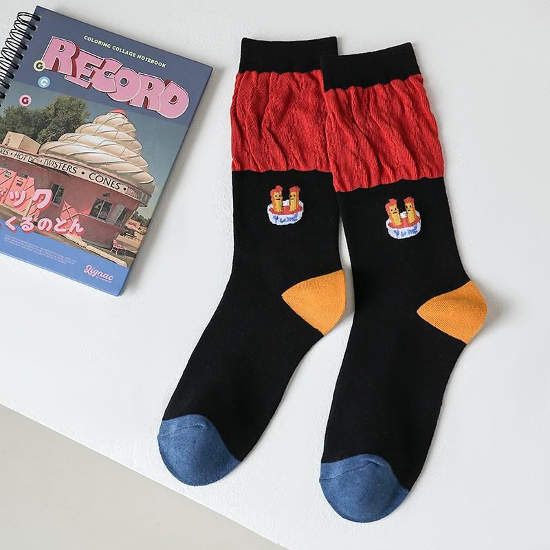 Socks Pure Cotton Tube Socks Dongdaemun Internet Celebrity French Fries Cute Cartoon Ugly Cute Personality Funny Stockings One size fits all