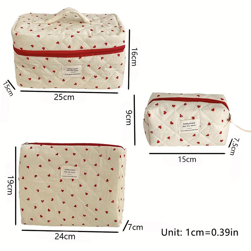 Ins Fresh Red Heart Quilted Cosmetic Bag Large-Capacity Toiletry Storage Bag Portable Travel Makeup Bag Handbag
