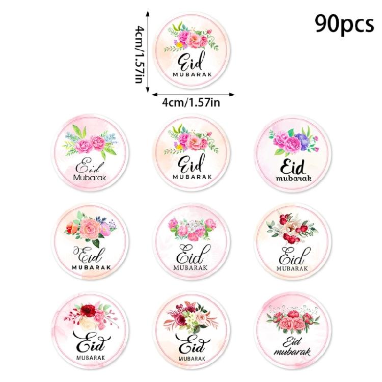 90 Counts Eid Mubarak Wrapping Sticker 40mm Round Wrapping Label for Laptops Phone Case Seal Envelope Card Decoration