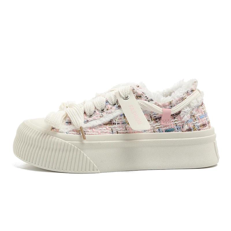 Casual Small White Shoes Women  Autumn and Winter New Fashion Thick Sole Big Head Bread Shoes Canvas Board Shoes