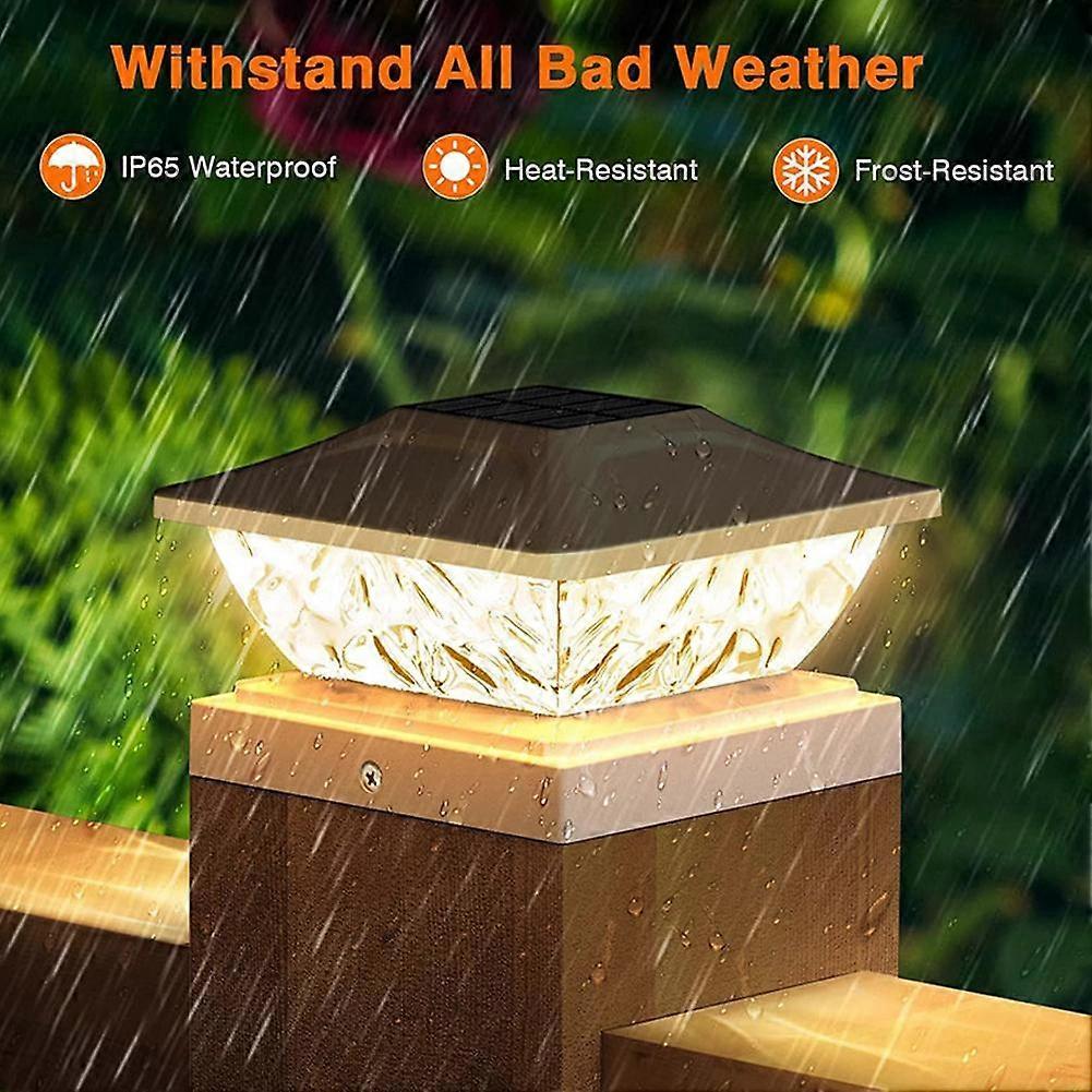 Solar Powered LED Deck Post Light Garden Cap Square Fence Landscape Lamps