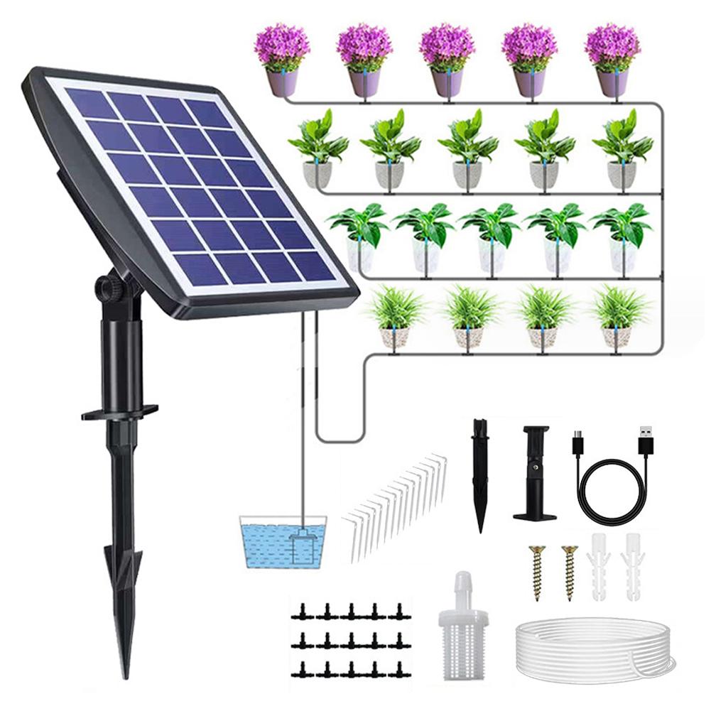Solar Powered Automatic Drip Irrigation System Kit with Timer DIY Irrigation Gardening System for Green House Plants