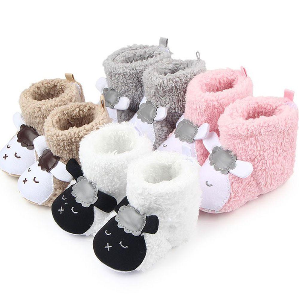 Chaussons d'hiver en peluche polaire pour nouveau-né, chaussures de sol pour bébé, bottes chaudes rembourrées en coton, chaussons mouton