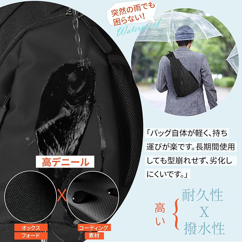 [RAINSMORE] body bag men's large capacity shoulder bag with cell phone holder ipad compatible Crossbody Left/right switching lightweight Anti-theft