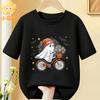 Cotton Kids Halloween T‑Shirt Adorable Ghost Riding Bike Flower Basket Bat Star Holiday Print Short Sleeve O‑Neck Children Tees