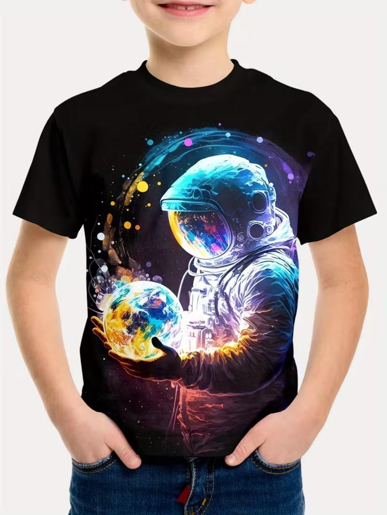 Jungen Kinder Kleidung Stylisch Cartoon Weltraum Astronaut Grafik T-Shirts Jungen Mädchen Sommer Kurzarm Outdoor Kleidung für Kinder