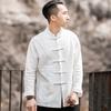 Camicia da Uomo Stile Cinese Retro Tuta Tang - Top a Maniche Lunghe in Lino Cotone