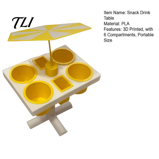 Portable Outdoor Tray Beach Snack & Drink Table, 3D Printed Sand Table with 6 Compartments, Travel Coffee Cup Holder Mini Beverage Slots for