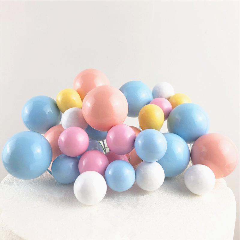 Sada zlatých kuličkových dekorací na dort - 10 kusů: Pěnová koule Narozeninová pekařská zapichovátka a doplňky na dezertní stůl