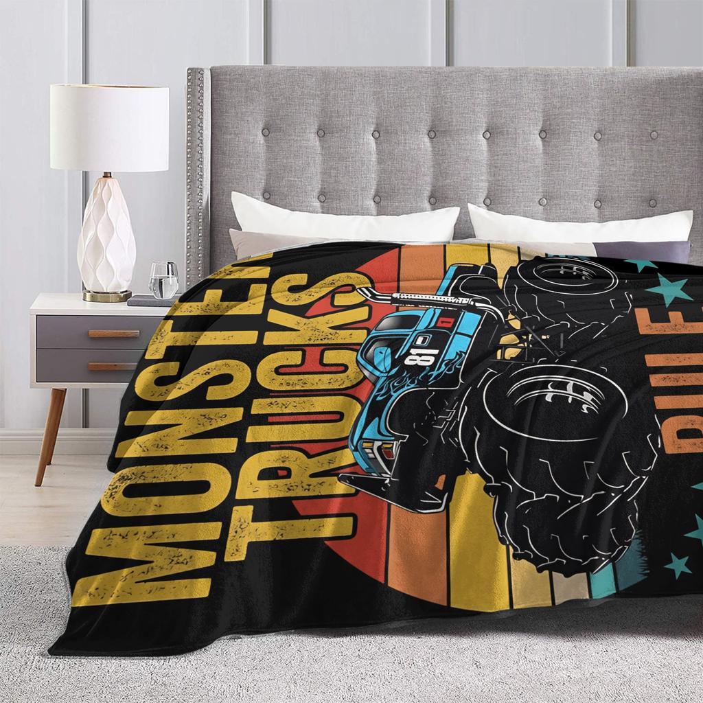 Monster Trucks Rule Plush Blanket Kids Adult Flannel Throw Outdoor Super Warm Customized Quality Bedspread Birthday Gift