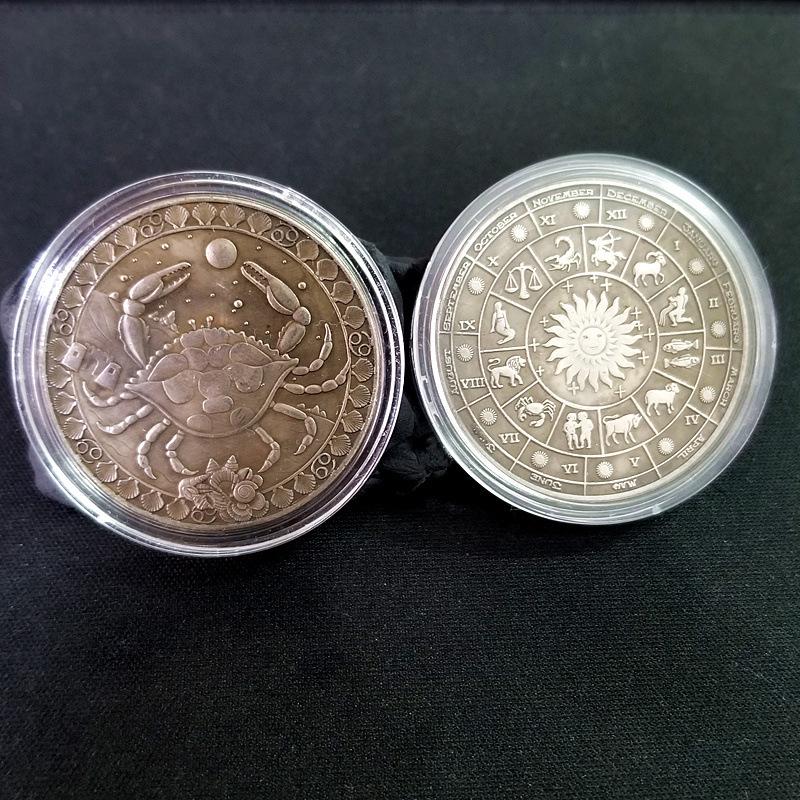 Antique Iron Box of European and American Silver Zodiac Coins