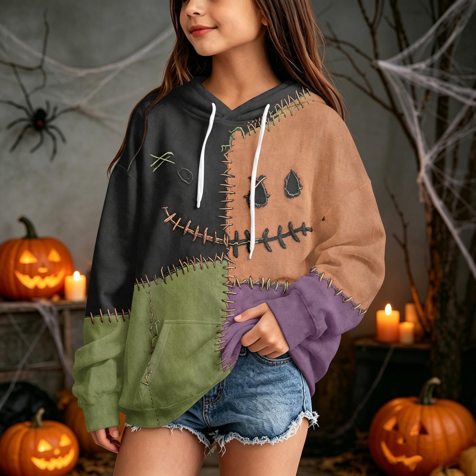 Kids Halloween Printed Hoodie Casual Pullover Sweatshirt for Party and Daily Wear 150 зелёный