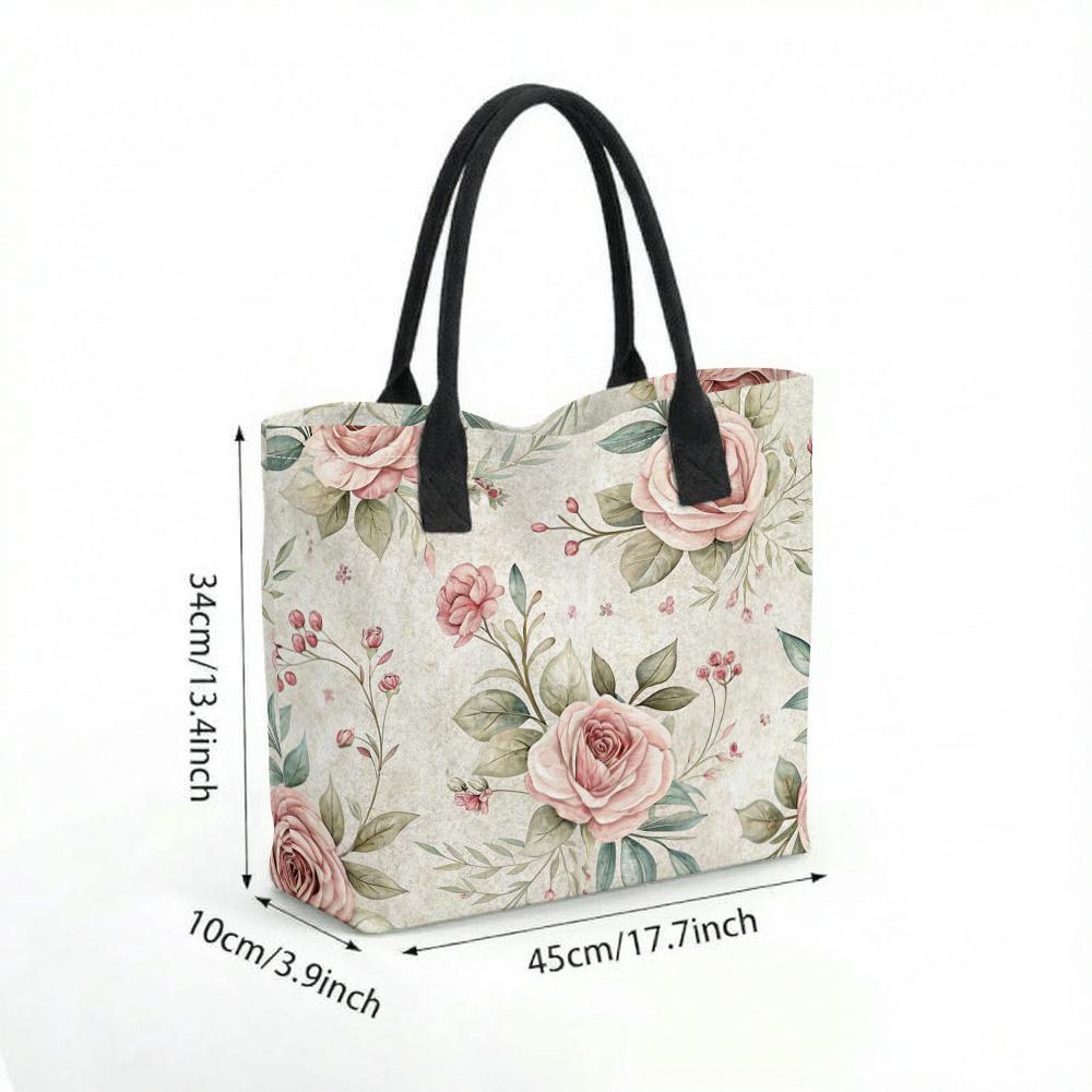Floral Canvas Tote Bag Women Casual Large Capacity Daily Shopping Shoulder Handbag