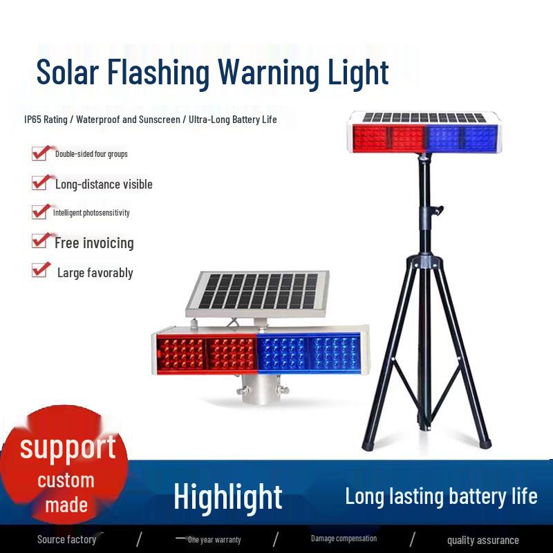 Dual-Sided Solar LED Red Blue Strobe Traffic Signal Light for Intersections