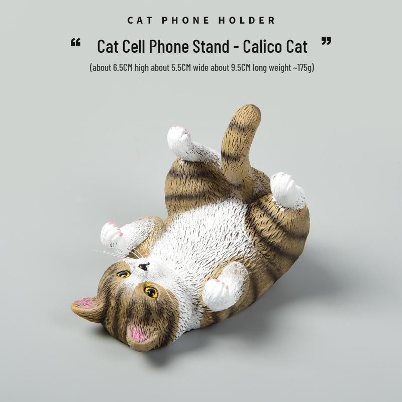 Resin Adorable Tabby Orange Cat Phone Holder Ornament