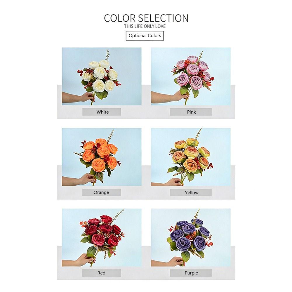 7 Heads Simulation Flower Rose Silk Petals Faux Flower Holding Bouquet Flower  Wedding Ornament