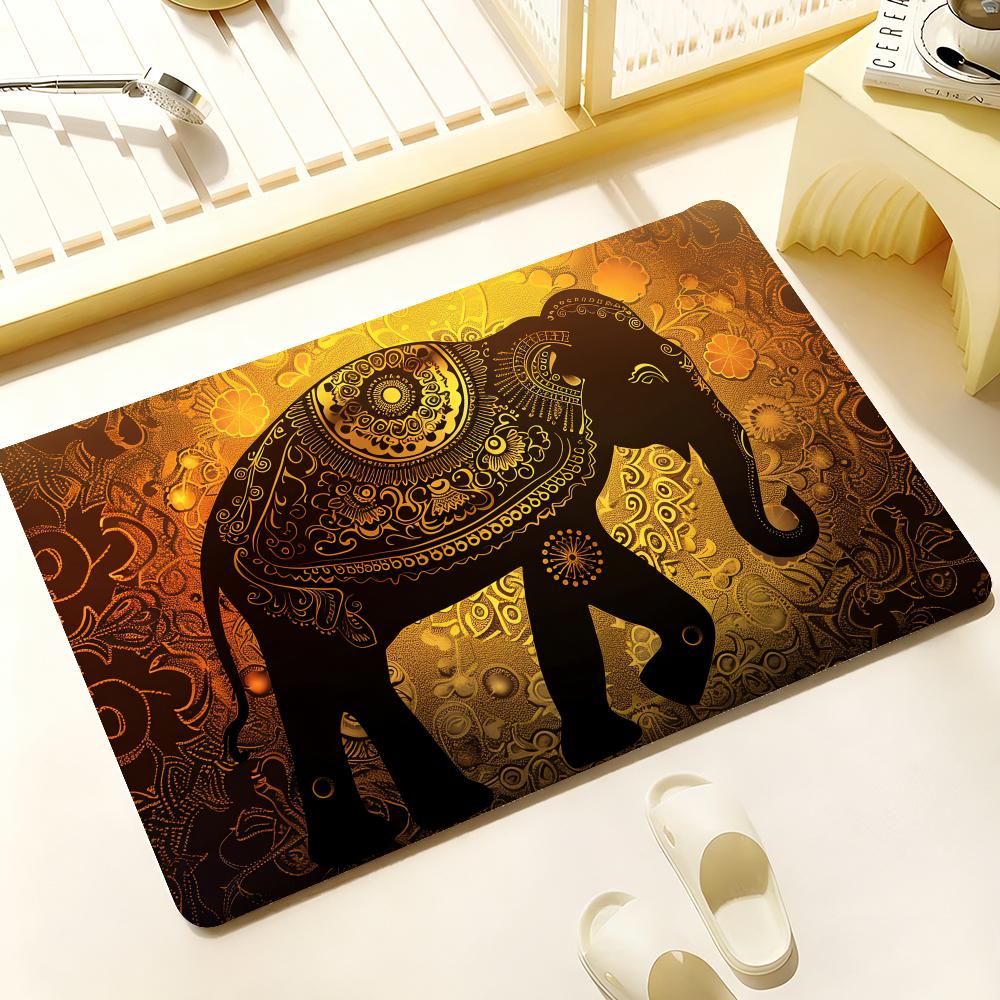 Elephant Mandala Art Floor Mat Cozy Flannel Soft Thick Non Slip Mat For Living Room Bedroom Kitchen Decor Rugs