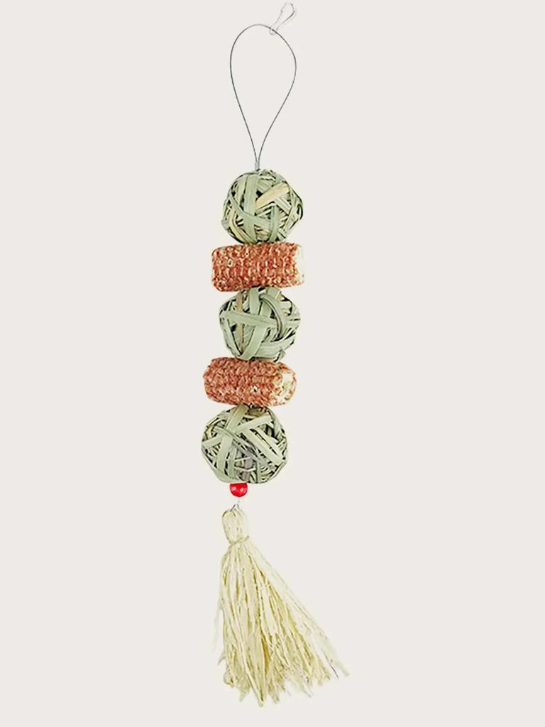 1 STKS-Huisdier konijn gras geweven bal hangend touw konijn slijpt speelgoed