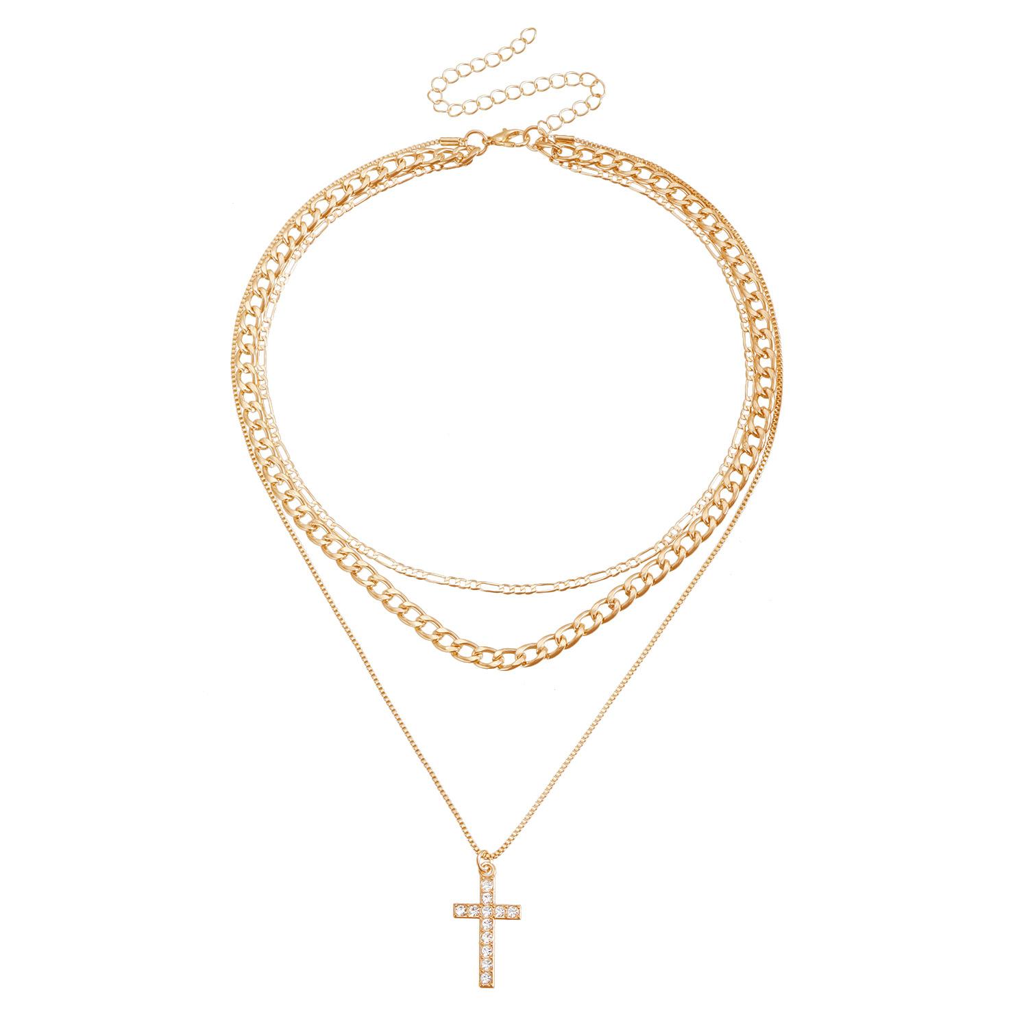 ins retro style diamond cross collarbone personality trend necklace золотой