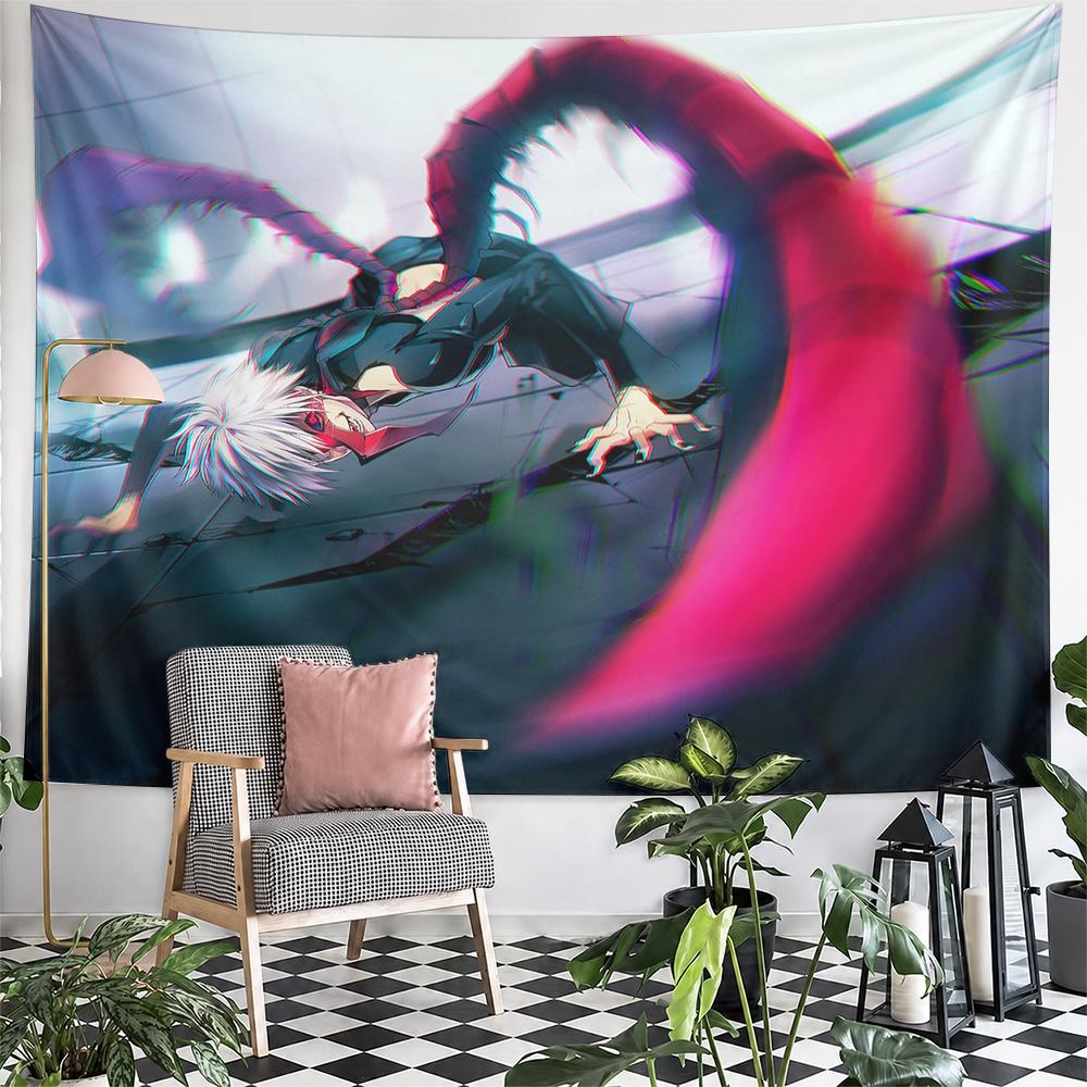 Ken Kaneki Tokyo Ghoul White Hair Red Kagune Tentacles Glitch Anime Wall Tapestry Decor for Game Room Bedroom Gift