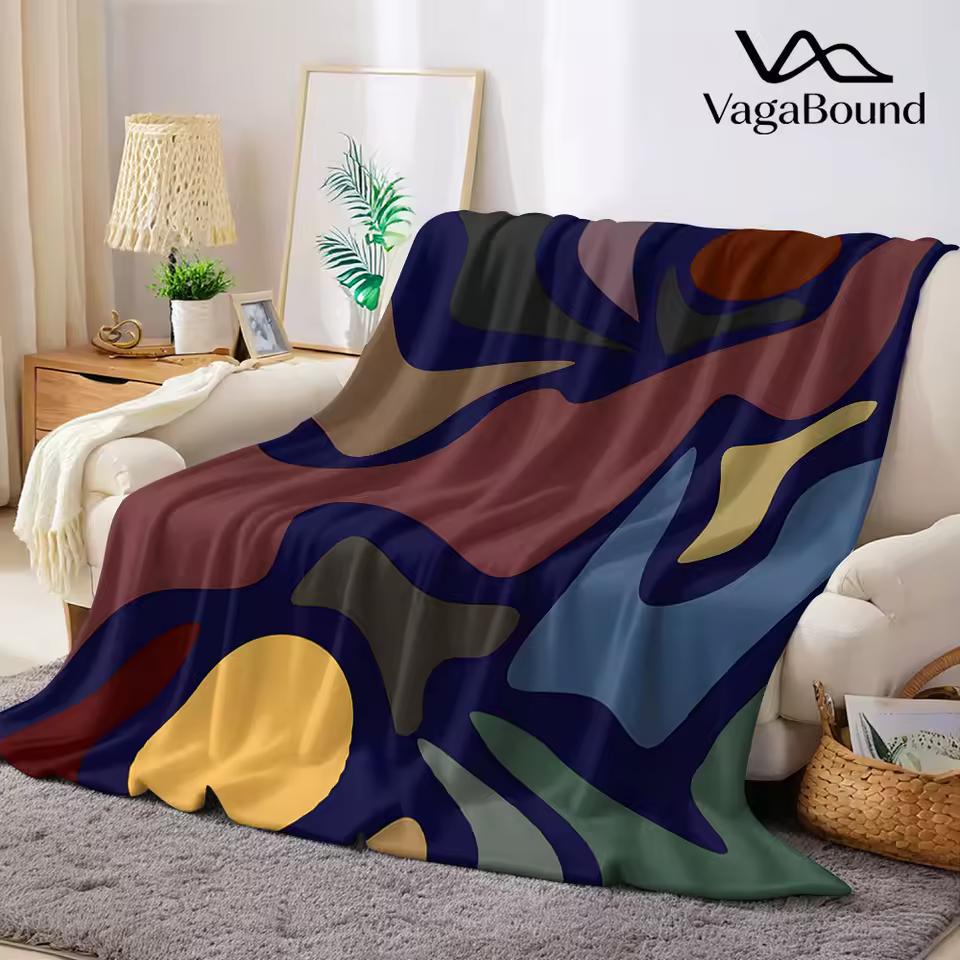 Retro Abstract Two Sun Flannel Blanket Warm Soft Halloween Christmas Decorative Couch Warm Cozy All-Season Gift