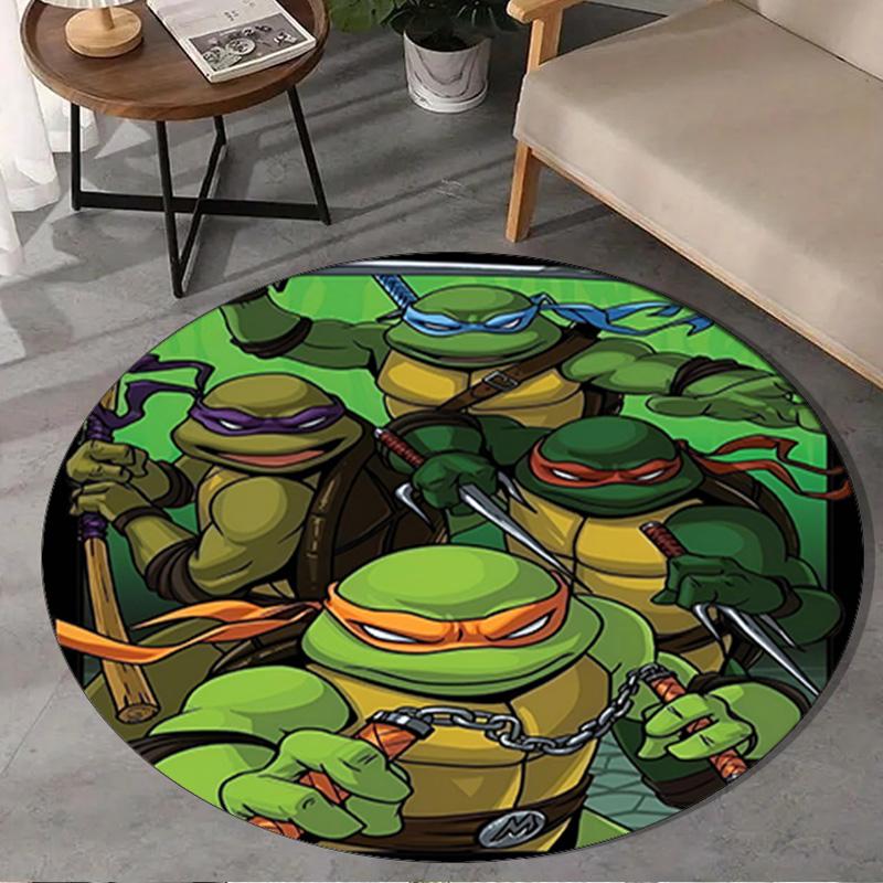 1PC Turtles Team Adventure Round Rug, Non-slip Chair Mat, Home Decor, Circle Carpet Perfect for Office, Bedroom, Living Room,Christmas Gift