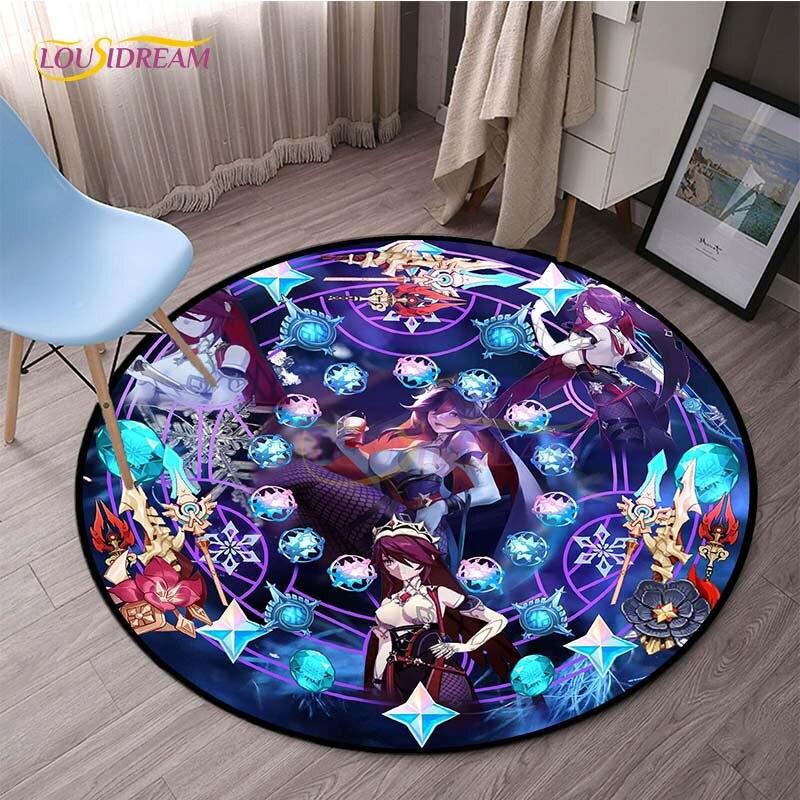 Genshin Impact Runde Teppiche für Schlafzimmer, Cartoon-Teppiche für Wohnzimmer, Kinder, weicher Teppich, rutschfeste Bodenmatte, Heimdekoration, Camping, Picknick