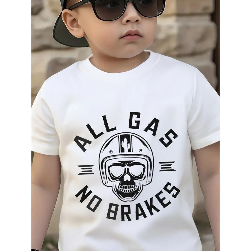 Boys All No Brakes Funny Graphic Crewneck Short Sleeve T-Shirt 110 белый