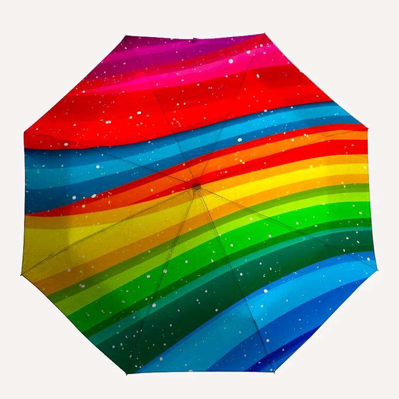 

1pc Rainbow Stripes Auto-Fold Umbrella with One-Touch Open/Close - 8 Reinforced Ribs for Windproof Stability, yy251118205