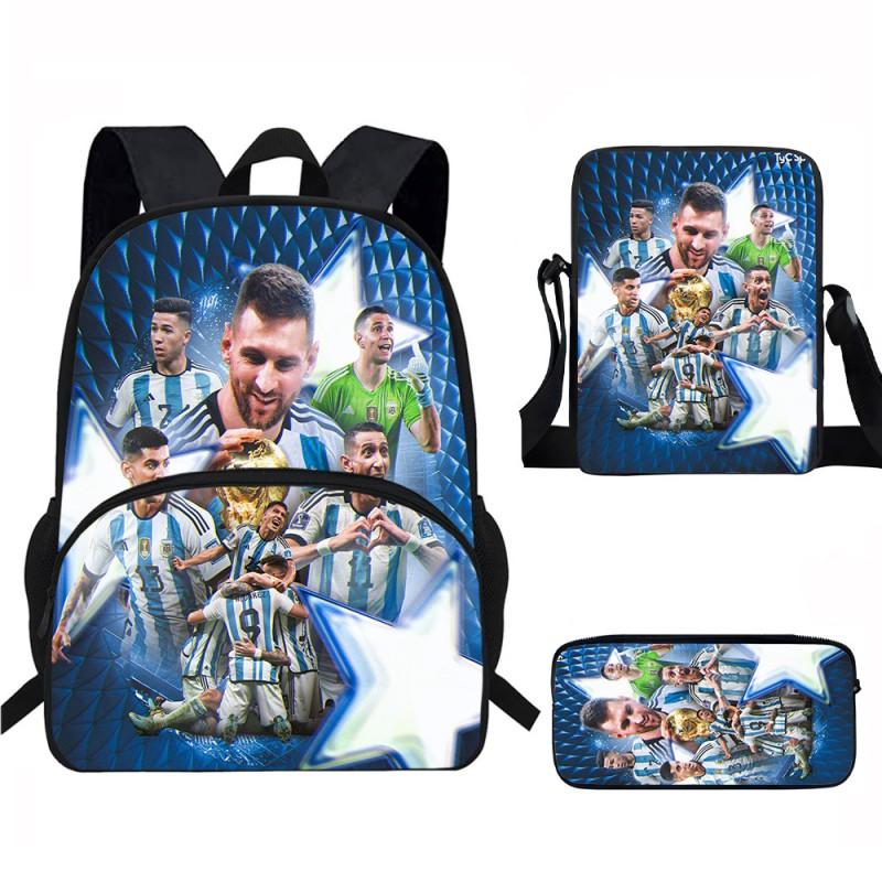 Set Zaino Scolastico per Bambini a Tema Messi con Borsa a Tracolla Astuccio per Studenti Elementari