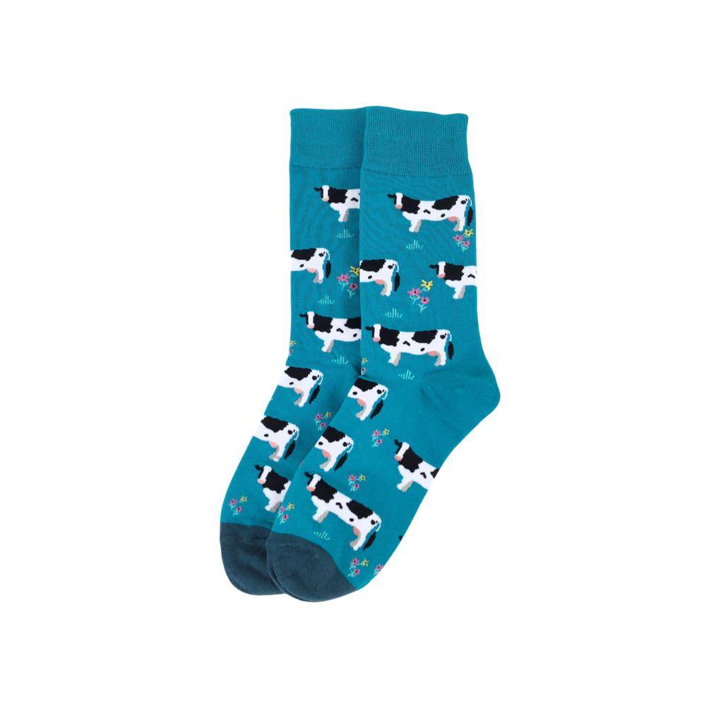 1 par herre nyhet tegneserie melkeku mønster, pustende komfortable avslappede unisex sokker for daglig bruk