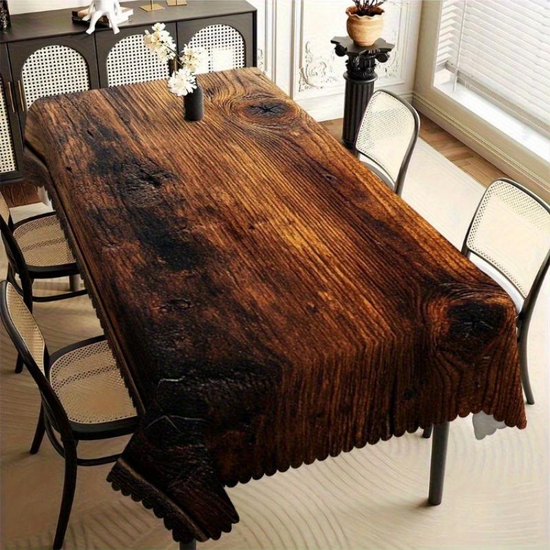Rustikales Tischdecken mit dunkler Holzmaserung, Vintage verwitterter Brauner Druck, Gezahnter Rand, Fleckenabweisend, für Esszimmer & Bauernhaus 90x140cm brown