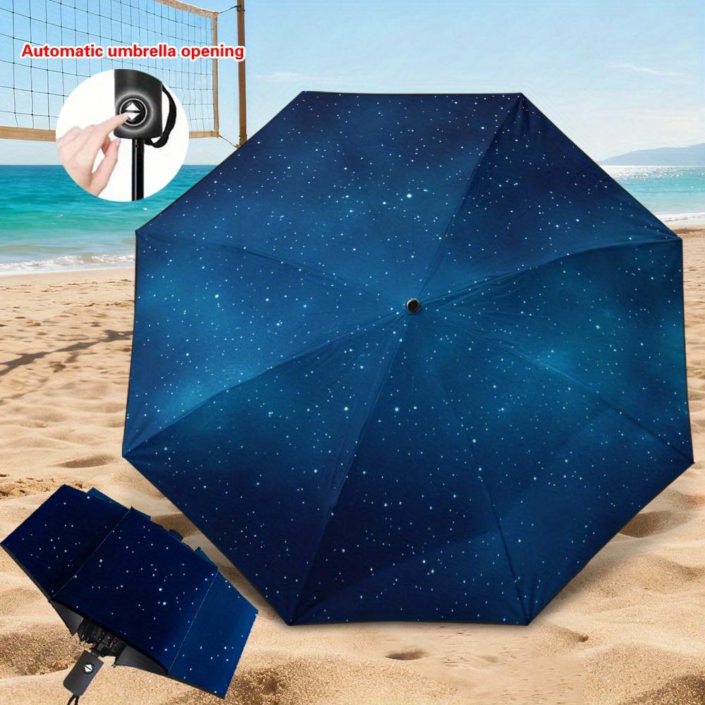 

1pc Automatic Open/Close Starry Night Sky Umbrella with Print (Milky Way Design), 8-Rib Reinforced Frame, Compact & Lightweigh (as the picture,Iron&8K)