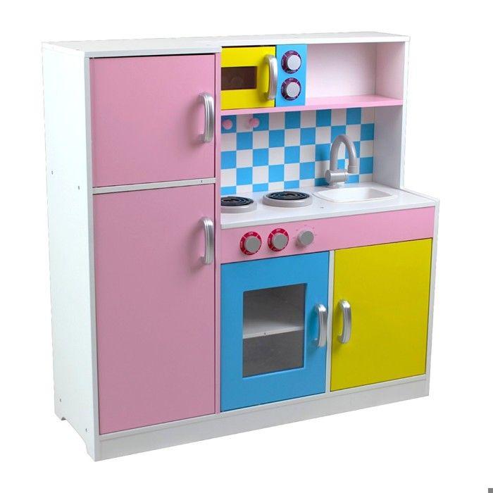 Cuisine enfant GINGER HOME – Cuisine en bois colorée 90x30x90 cm avec accessoires, four, évier et micro-ondes