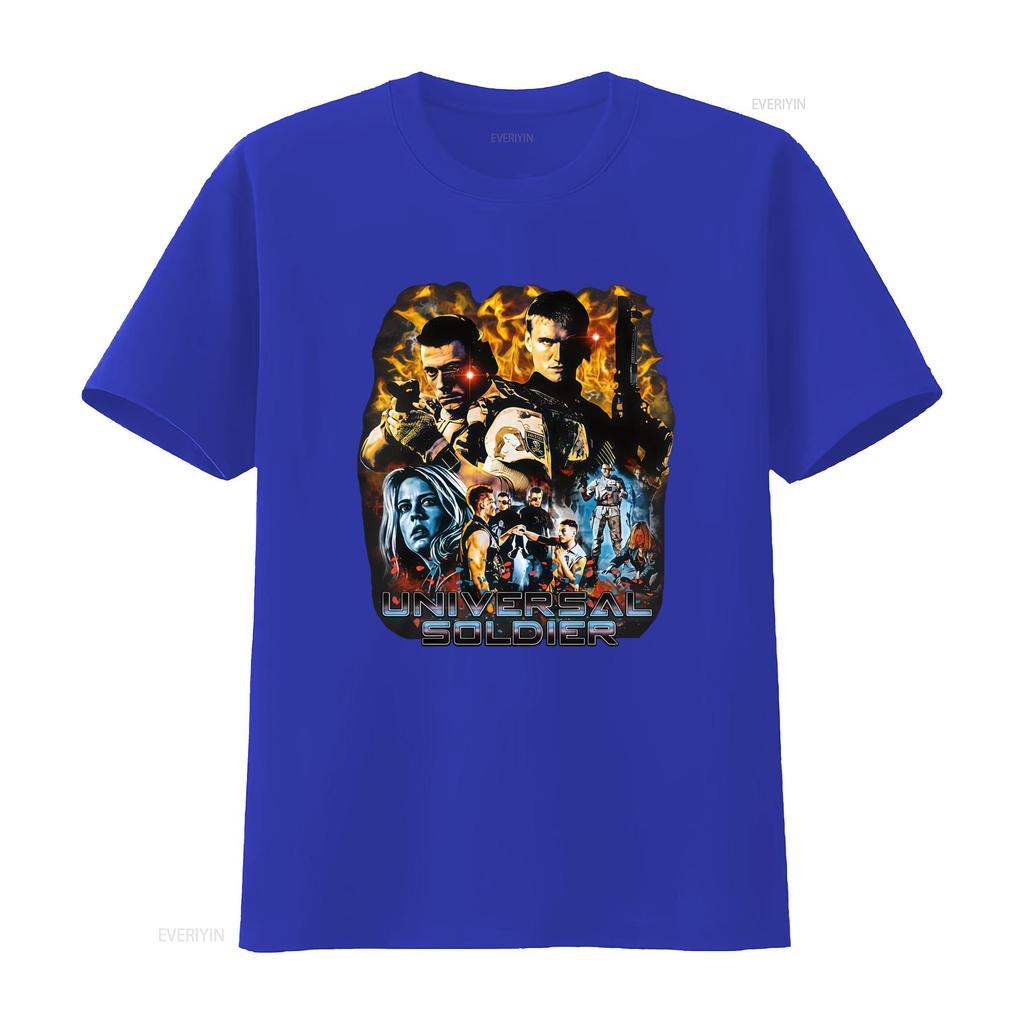 Universal Soldier Movie Character Print T Shirt for Men Action Packed Design Vintage Washed Homme Stretched Breathable Graphic