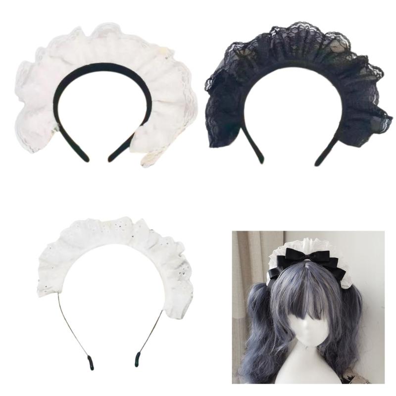 Women Pleated Lace Headbands Cosplay Maid Hairband Carnivals Halloween Headbands