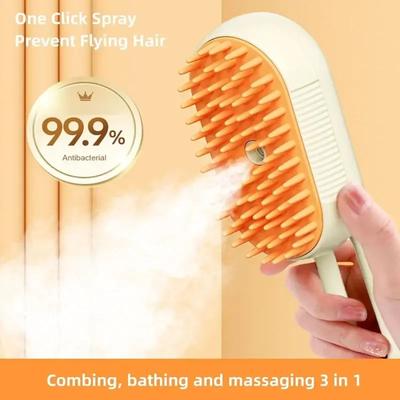 Dampfbürste Kratzer für Katzen Dampf 3 in 1 Haustierbürste Katzen Dampfbürste Kamm Hundebürsten Elektrisches Spray Katzenbürsten Massagekamm