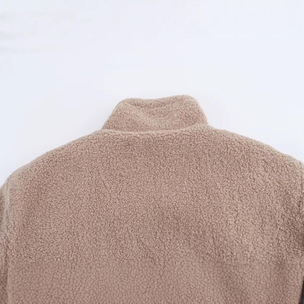 Women's 2024 Winter Camel Lambswool High Neck Zip Jacket with Side Stripe