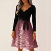Women's Casual Fashion V Neck Long Sleeve Christmas Printed Party Vintage Long Dresses