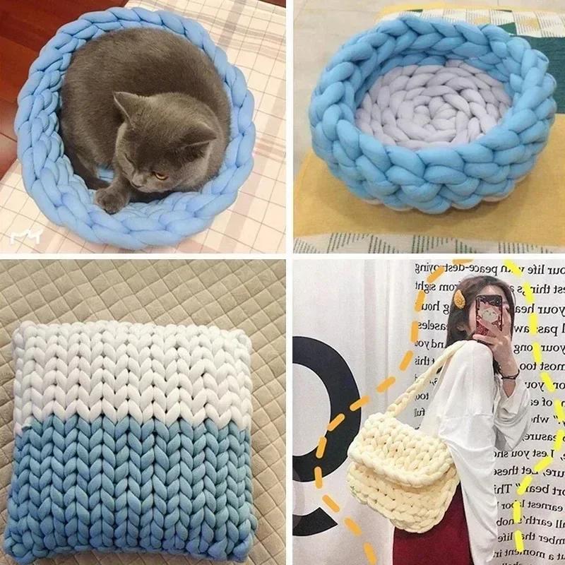 DIY New Super Soft Crystal Filling Cotton Velvet Thick Bulky Chunky Yarn Hand Knitting Arm Woven Thread Basket Blanket Carpet