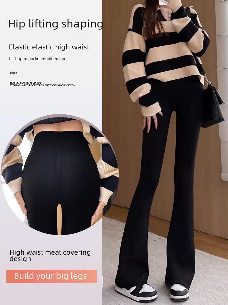 Women's High-Waist Flared Yoga Leggings: Autumn/Winter 2025, Plus Velvet, Elastic Style