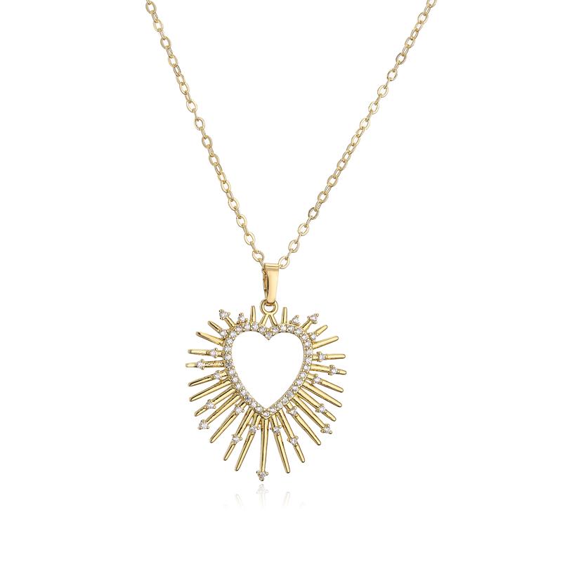 HECHENG,Top Zircon 18k Gold Plated Zircon Set For Women Heart Earrings Necklace Set Fashion Zircon 45cm