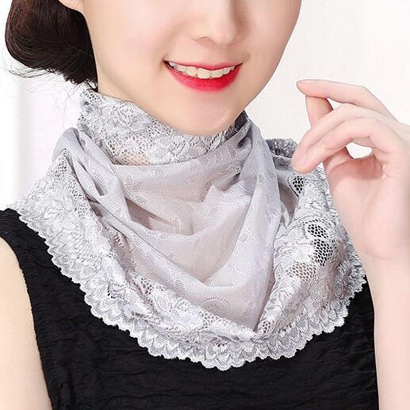 Korean Lace Sunscreen Breathable False Collar Neck Guard Scarf Women Ice Silk Protect Cervical Spine Face Scarves Wrap Shawl P98