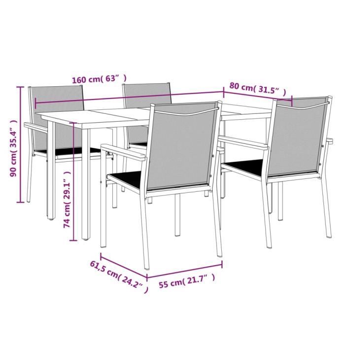 VidaXL Ensemble à manger de jardin 5 pcs noir textilène et acier 3187045