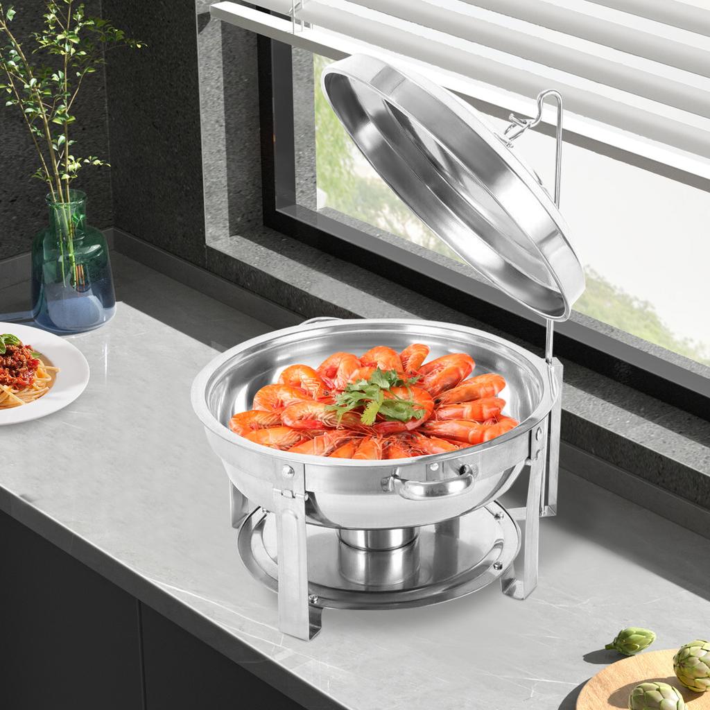 Round Chafing Dish with Lid & Fuel Can - 7.5L Stainless Steel Buffet Warmer for Catering, Wedding, Party - Dishwasher/Oven Safe