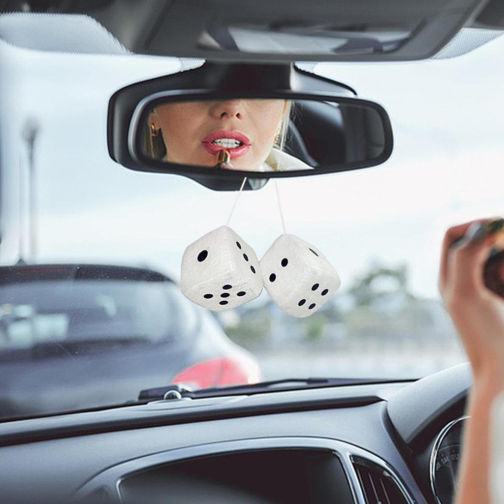 Car Dice Rearview Mirror Plush Car Rear View Mirror Decoration Plush Dice Rearview Mirror