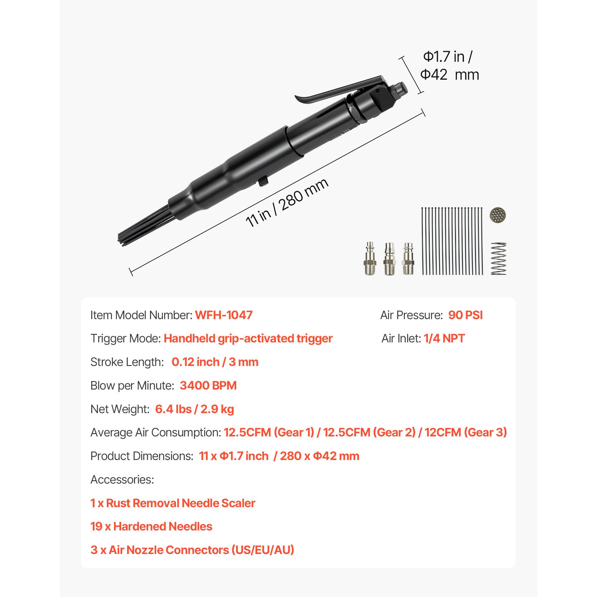 

SucceBuy Air Needle Scaler 3400BPM Pneumatic Scaler for Rust Paint Removal - with 3-Speed Adjustment Compact & Ergonomic Grip